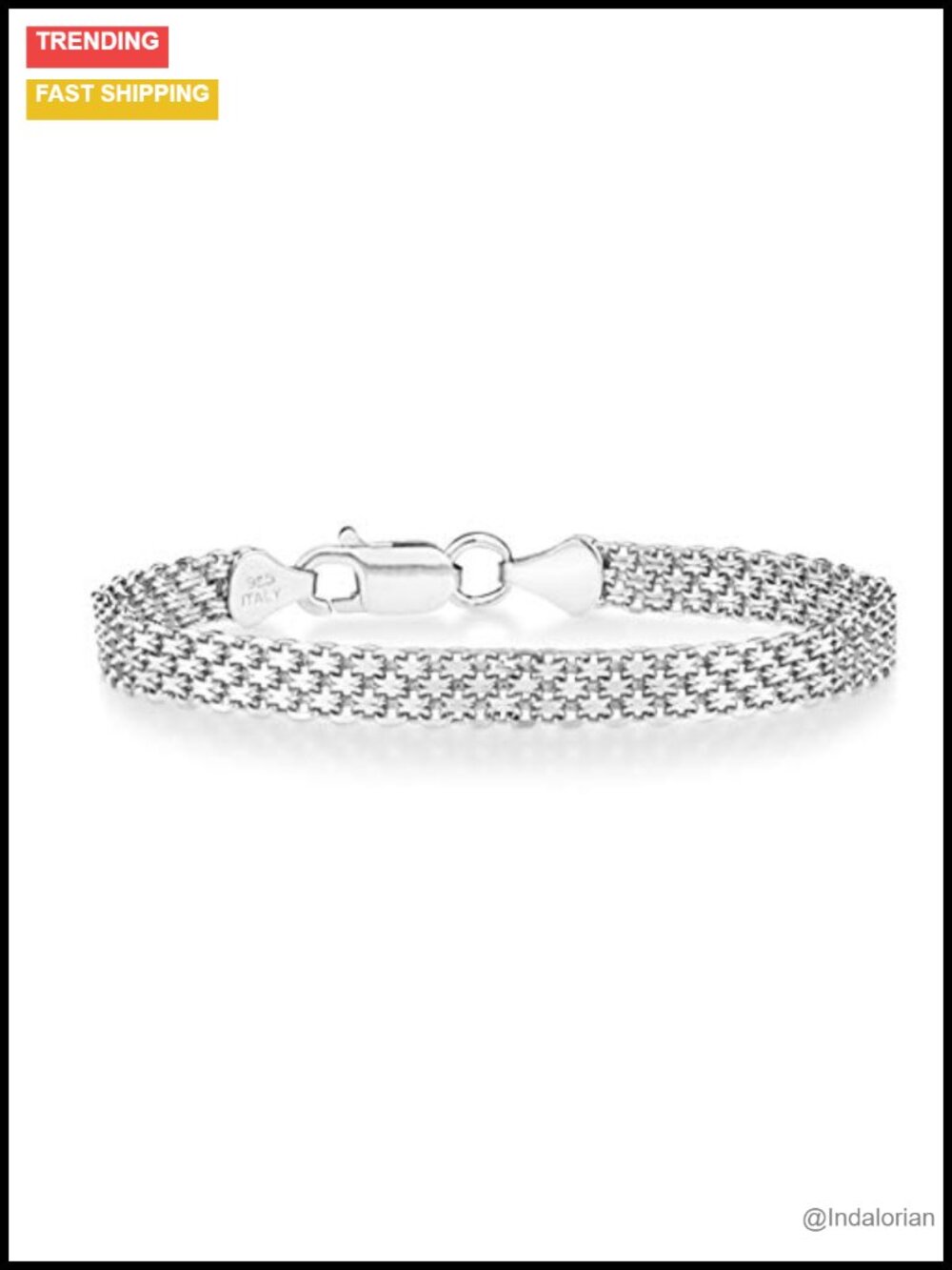 Italian 925 Sterling Silver 6mm Mesh Link Bracelet for Women